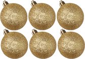 6x stuks kunststof glitter kerstballen goud 6 cm - Onbreekbare plastic kerstballen