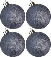 4x stuks kunststof glitter kerstballen donkerblauw 10 cm - Onbreekbare plastic kerstballen