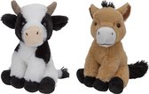 Pluche boerderijdieren knuffels Koe en Paard van 23 cm - Speelgoed dieren