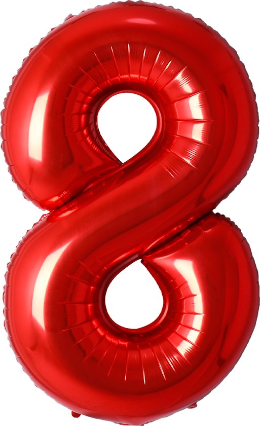 Ballon Cijfer 8 Jaar Rood Folie Ballon Verjaardag Versiering Cijfer ballonnen Feest versiering Met Rietje - 36Cm