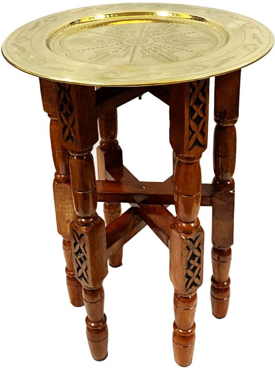 Opklapbare tafel onderstel van gesneden hout met dienblad-Goud