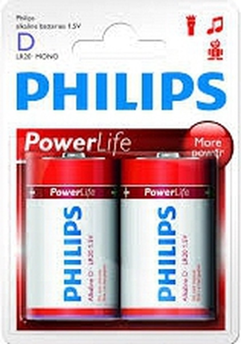 Philips Lr20 D Powerlife batterijen 8x stuks - grote batterijen - long lasting