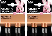 Set van 20x Duracell AAA Simply batterijen 1.5 V - alkaline - Lr03 Mn2400 - Batterijen pack