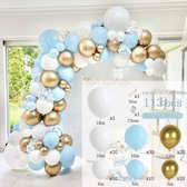 Arche de Ballon Blauw / Or - Paquet de 113 Ballons Baby Shower - Baby Shower Garçon - Arche de Ballon Anniversaire - Mariage - Décoration de Retraite - Décoration de Graduation - Pilier de Ballons