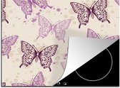 KitchenYeah® Inductie beschermer 59x51 cm - Dieren - Patronen - Paars - Vlinder - Kookplaataccessoires - Afdekplaat voor kookplaat - Inductiebeschermer - Inductiemat - Inductieplaat mat