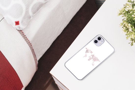 Coque iPhone 11 - Wereldkaart - Marbre - Rose - Siliconen