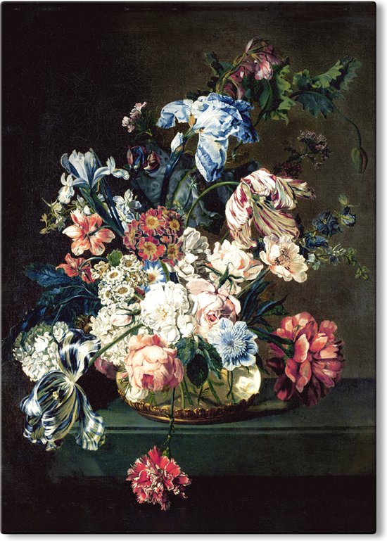 Canvas Schilderij Stilleven met bloemen - Cornelia van der Mijn - 70x100cm
