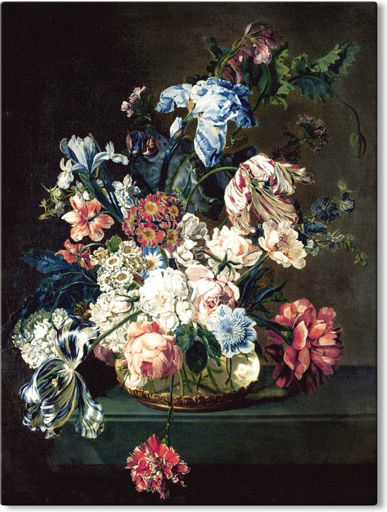 Canvas Schilderij Stilleven met bloemen - Cornelia van der Mijn - 45x60cm