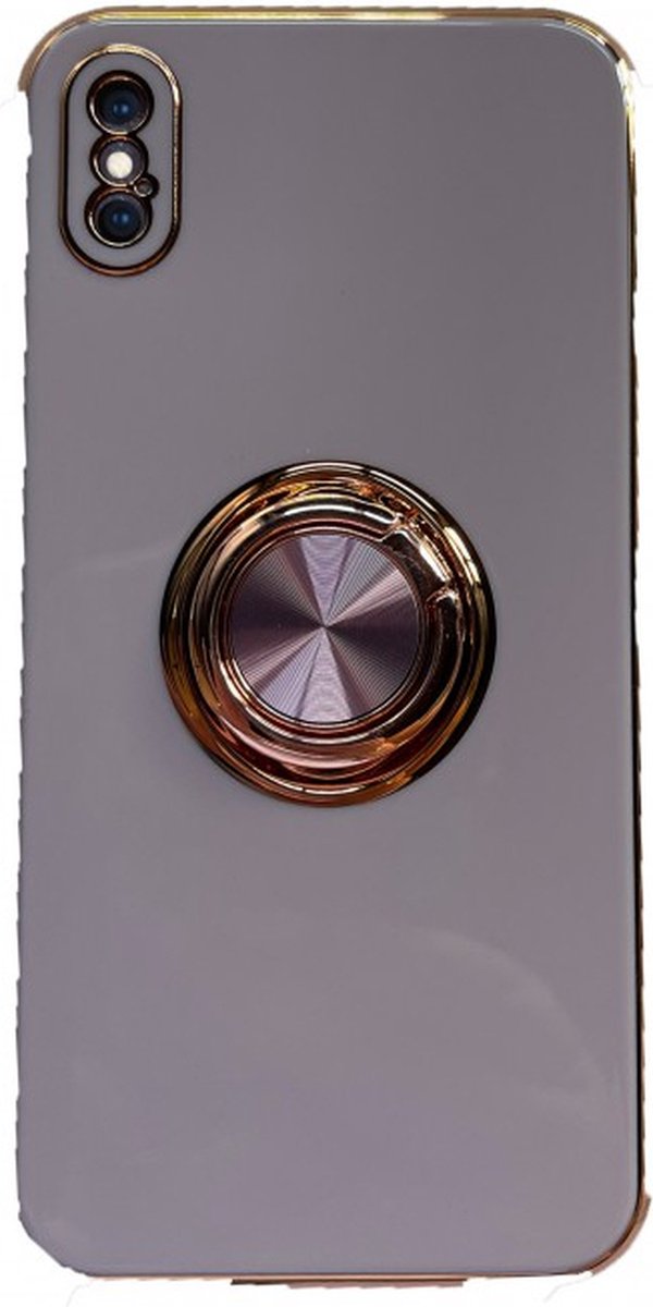 iPhone Xr hoesje met ring - Kickstand - iPhone - Goud detail - Handig - Hoesje met ring - 5 verschillende kleuren - zalm roze - Grijs/blauw - Paars - Donker groen - Zwart