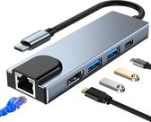 Case2go - USB 5 in1 - Type c naar HDMI - Aluminium - Grijs