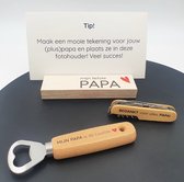 Vaderdag geschenkpakket - Zakmes + Houten opener + Gratis fotohouder - Ideaal geschenk voor papa!