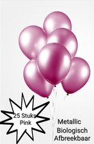 25 stuks Metallic Ballonnen Pink , 100 % Biologisch afbreekbaar, Verjaardag, Thema feest. Sweet Sixteen.