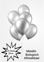 25 stuks Metallic Ballonnen Zilver , 100 % Biologisch afbreekbaar, Verjaardag, Thema feest.  Huwelijk