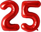 Folie Ballon Cijfer 25 Jaar Rood Verjaardag Versiering Cijfer ballonnen Feest versiering Met Rietje - 36Cm