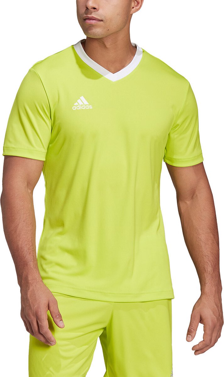 Adidas Entrada 22 Shirt Korte Mouw Heren - Fluogeel / Wit | Maat: XL