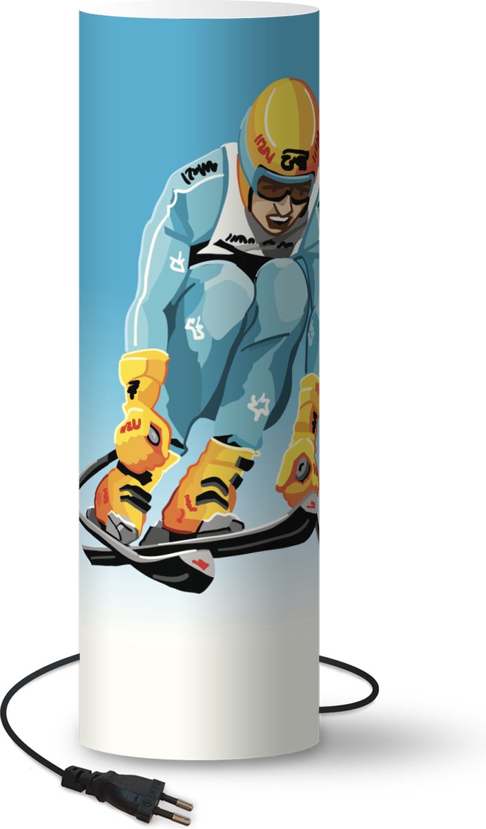 Lamp - Nachtlampje - Tafellamp slaapkamer - Een skiër maakt een grote sprong in een illustratie - 50 cm hoog - Ø15.9 cm - Inclusief LED lamp