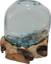 Glas op stronk - ovaal - bloemenvaas - 15x18 cm - Bij Mies