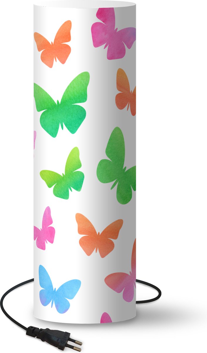 Lamp - Nachtlampje - Tafellamp slaapkamer - vlinders gemaakt met waterverf - 60 cm hoog - Ø19.1 cm - Inclusief LED lamp