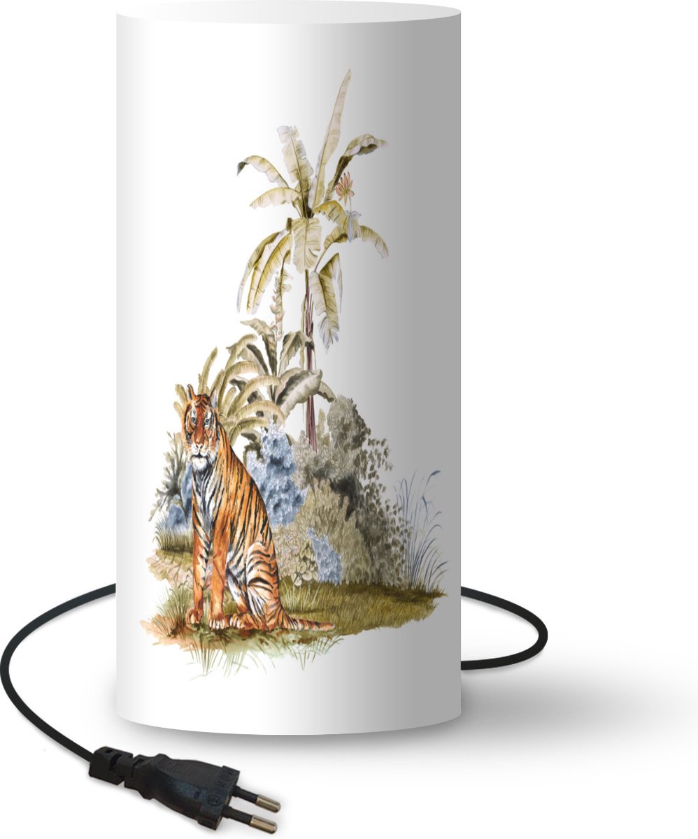 Lamp - Nachtlampje - Tafellamp slaapkamer - Tijger - Boom - Wit - 54 cm hoog - Ø24.8 cm - Inclusief LED lamp