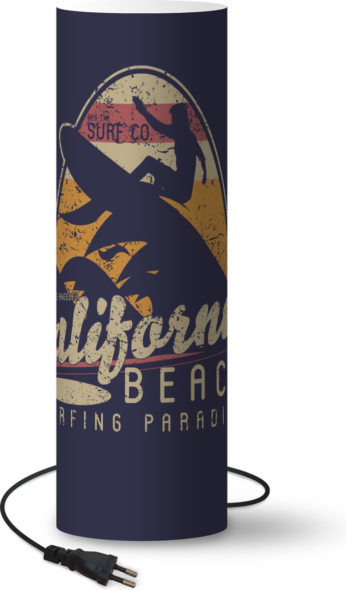 Lamp - Nachtlampje - Tafellamp slaapkamer - Vintage - Surf - Surfplank - 70 cm hoog - Ø22.3 cm - Inclusief LED lamp