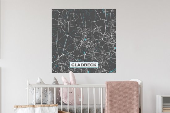 Stickers muraux - Plan de la ville - Carte - Gladbeck - Blauw - Allemagne - Carte - 80x80 cm - Feuille adhésive