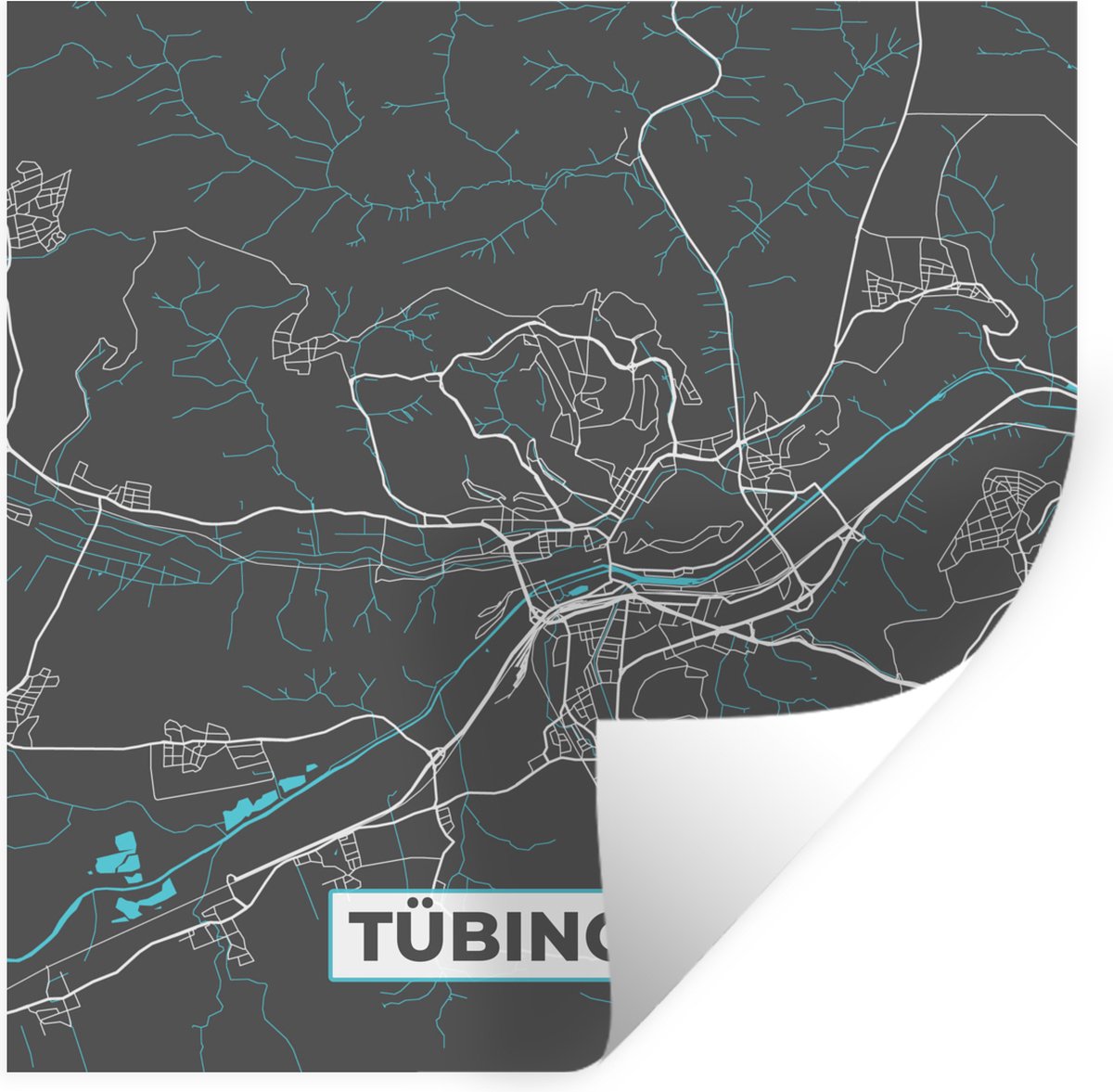 Muurstickers - Sticker Folie - Blauw – Duitsland – Plattegrond – Stadskaart – Kaart – Tübi