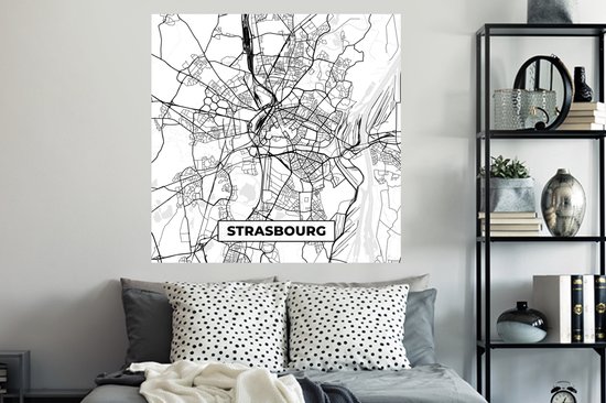 Stickers muraux - Plan de ville - Strasbourg - France - Plan - Plan d'étage - Zwart et blanc - 120x120 cm - Feuille adhésive XXL