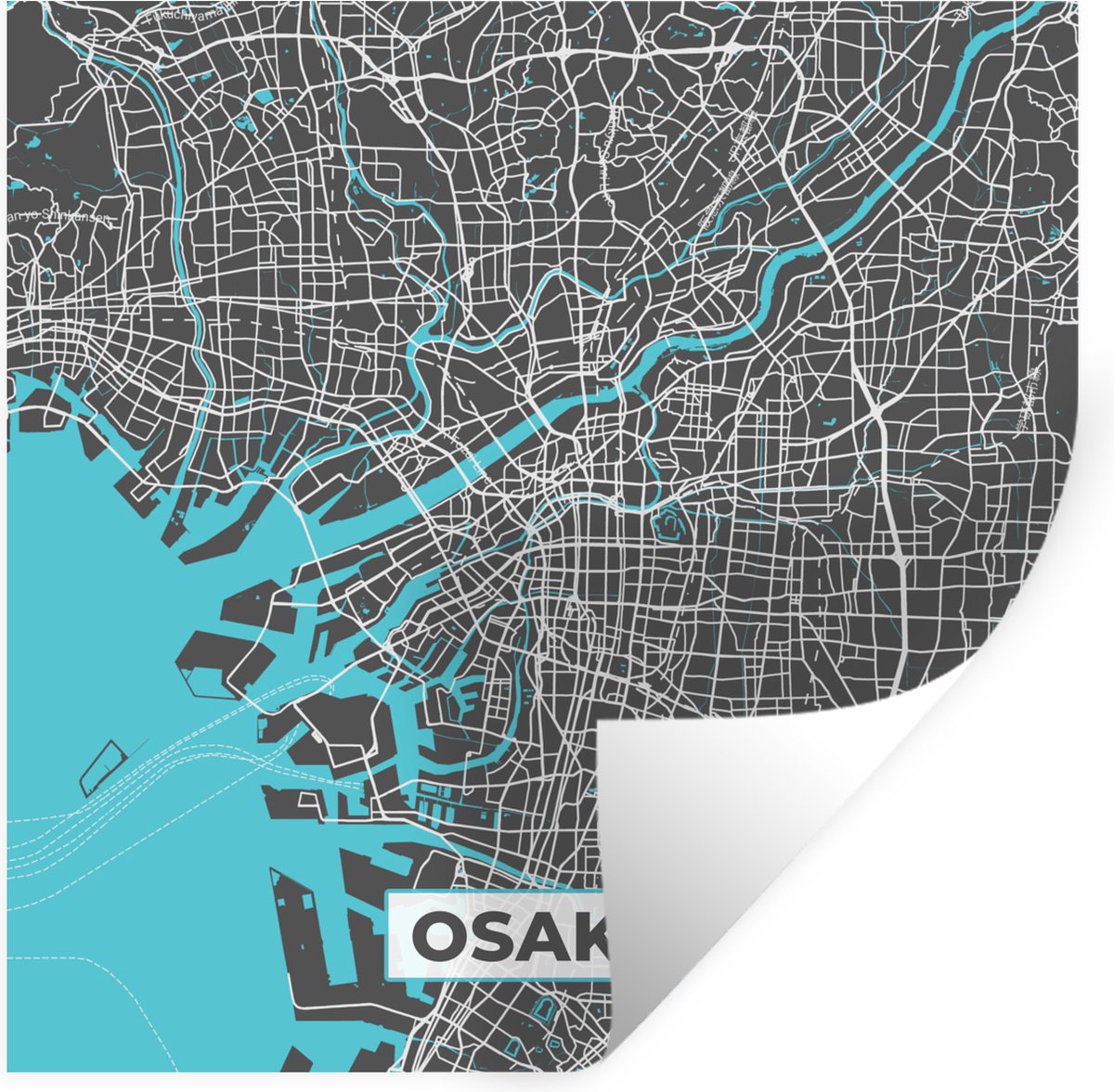 Muurstickers - Sticker Folie - Osaka - Blauw - Kaart - Plattegrond - Stadskaart - 120x120 
