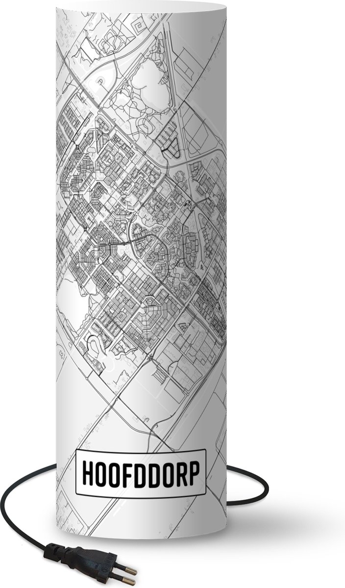 Lamp - Nachtlampje - Tafellamp slaapkamer - Stadskaart Hoofddorp - 70 cm hoog - Ø22.3 cm - Inclusief LED lamp - Plattegrond