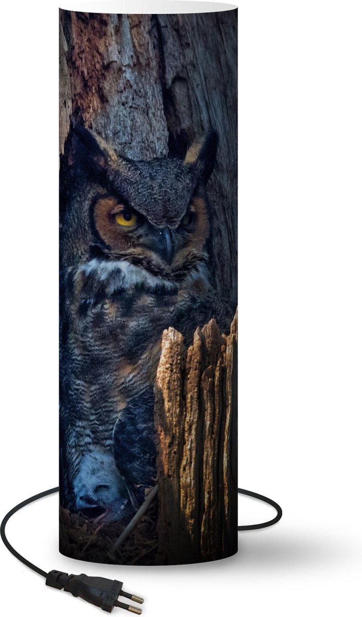 Lamp - Nachtlampje - Tafellamp slaapkamer - Uil zit in een holle boom - 60 cm hoog - Ø19.1 cm - Inclusief LED lamp