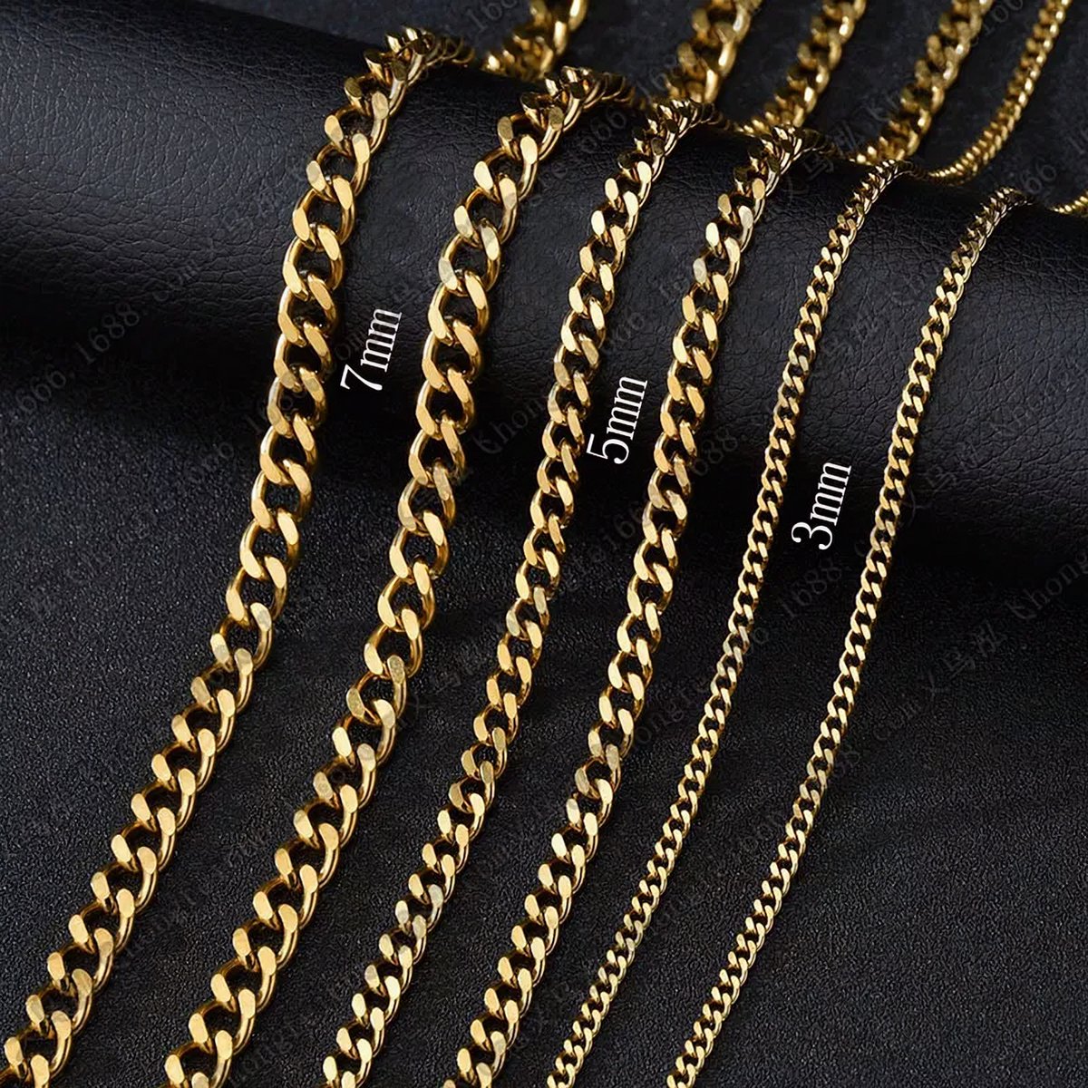 ICYBOY 18K Curb Cuban Basis Ketting [BLACK GOLD PLATED] [50 cm] [7 mm] Link Chain Chokers Basic Punk Stainless Steel Necklace Vintage Black Gold Tone Solid Metal
