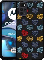 Motorola Moto G22 Hoesje Zwart Doodle hearts - Designed by Cazy