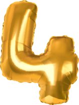 Folie ballon goud | Cijfer vier | H 70 cm x B 33 cm | geschikt voor lucht en helium