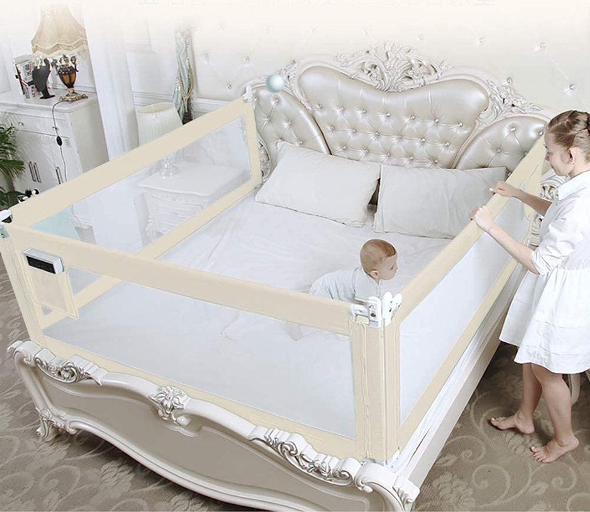 Babybedhek - Kinderbedje - 1 stuks van 200 x 68cm - Verstelbare Valbescherming - Bedhekje - Bedbeschermrooster - Verticale Kinderbedbeschermrooster - Draagbaar Babybedhek - Anti-val Bedladder