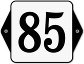 Huisnummerbord klassiek - huisnummer 85 - 16 x 12 cm - wit - schroeven  - nummerbord  - voordeur