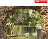 D&C Collection - tuinposter doorkijk - Gat in rots Zwanen 65x90 cm - tuindoek - schuttingposter