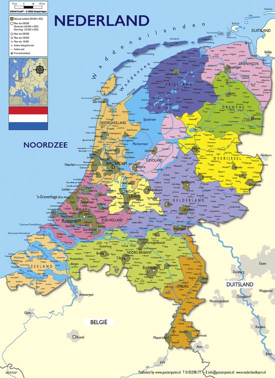 Nederland poster - kaart - UV lak - 70 x 100 cm