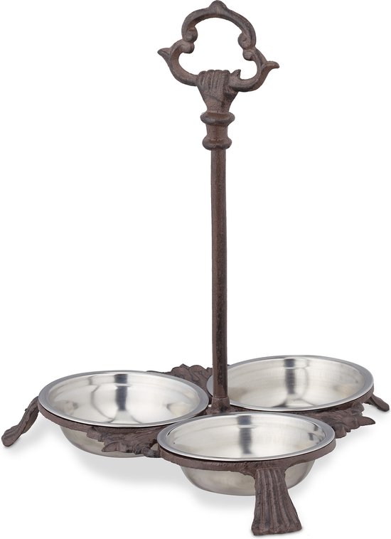 Relaxdays 3x bol de nourriture pour chien avec standard - bol pour chien en fonte antique - 3 bols de nourriture en acier inoxydable