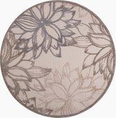 Tapijtenloods Binnen en Buiten Rond Vloerkleed Floral Outdoor Laagpolig Tapijt Creme- 150 CM ROND