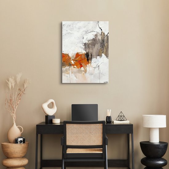 Luxe Canvas Schilderij Abstract White & Orange | 100x150 | Woonkamer | Slaapkamer | Kantoor | Muziek | Design | Art | Modern | ** 2CM DIK! **