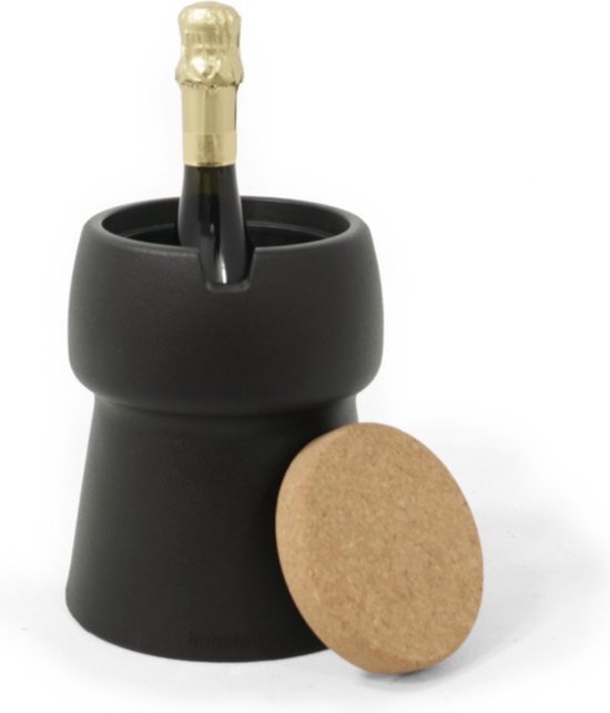 Bubalou Champagnekoeler - CHAMP 1-Bottle Cooler - Wicked Black/Zwart - Wijnkoeler - Wijn - Bier - Frisdrank - Kurk - Koeltas - Koelbox