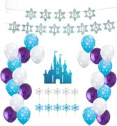 36 Stuks prinsesjes thema Verjaardag Decoratie Versiering – Feestpakket met ballonnen, cupcake toppers, slingers, vlaggenlijn - Kinderfeestje Meisje - Decoratie voor prinsessenfeest - Sneeuwprinses - Bevroren & Sneeuw thema