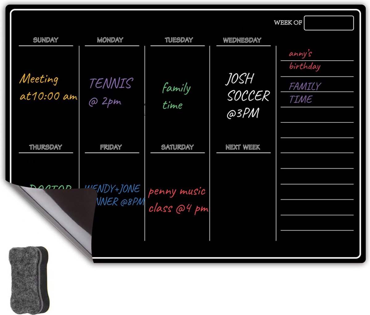 Magnetische whiteboardfolie voor koelkast, eetplanner