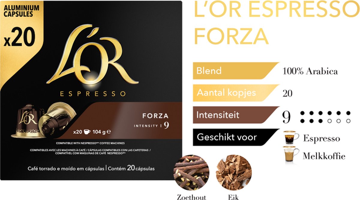 Capsules de café L'Or Espresso Forza - Boîte de 20 sur