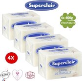 Superclair véritable savon de Marseille brut | blanc 4 x 400G | non parfumé, hypoallergénique, biodégradable
