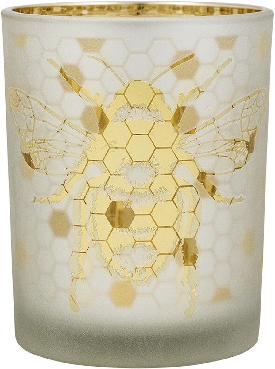 Mars & More Windlicht - goud - Bijen - glas - Mars&More - small 8cm wit en goud