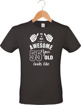 Awesome 55 year - 55 jaar cadeau - unisex T-shirt - verjaardag - zwart - maat M