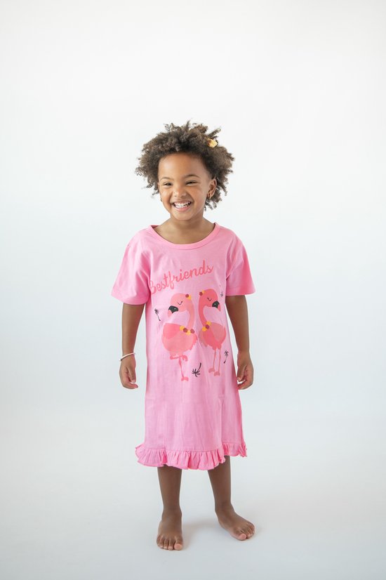 Fun2wear - enfants - filles - grande chemise / chemise de nuit - Best friends - Flamingo - Sachet rose - taille 92/98