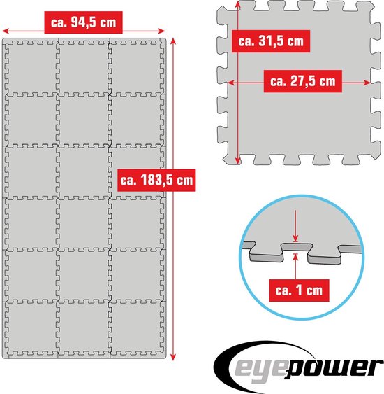 Lot De 18 Tapis De Sol Fitness EVA - 30x30 Cm, épaisseur 1 Cm, Noir - Neuf