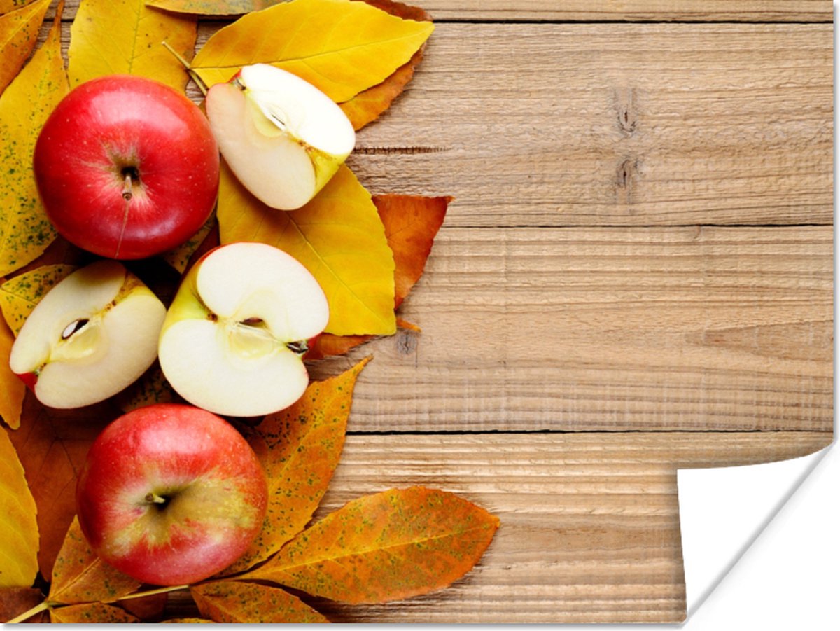 Poster Appel - Bladeren - Herfst - Fruit - 80x60 cm